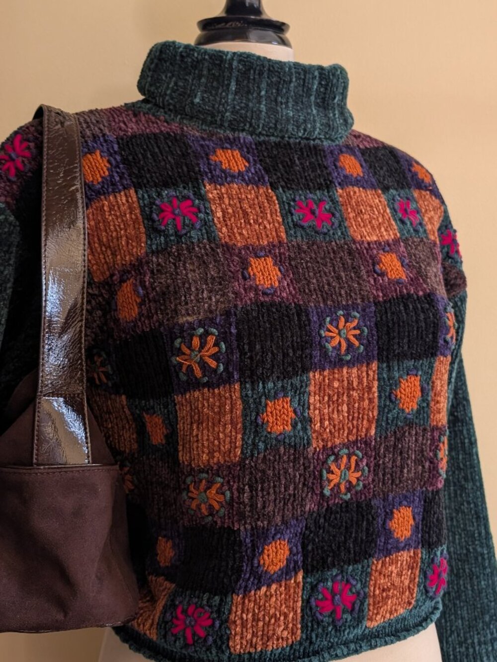90s CHENILLE PATCHWORK VINTAGE TURTLENECK SWEATER